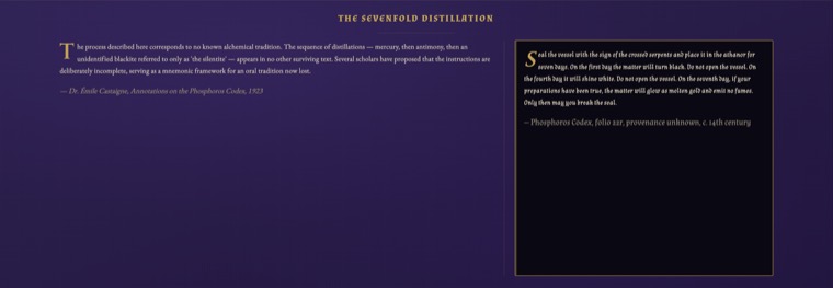 A folio entry in the Arcane / Alchemical Codex theme